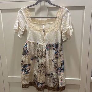 Free People Cream and Blue Patterned Dress